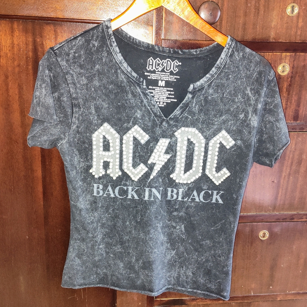 AC/DC Back in Black Graphic Tee With Pearl Details Size M